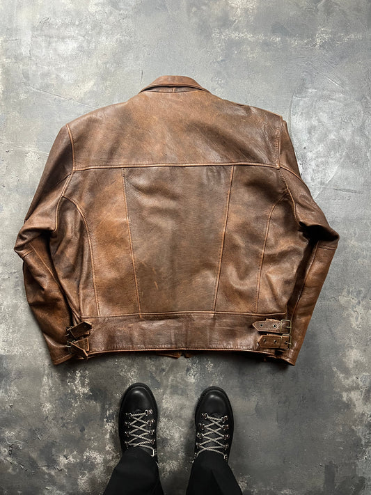 Natural Fade Leather Jacket Made in Italy (XXL)