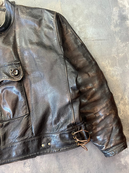 1950’s Swedish Motorcycle Army Leather Jacket “Ordonnansjacka” and Pants (XL)