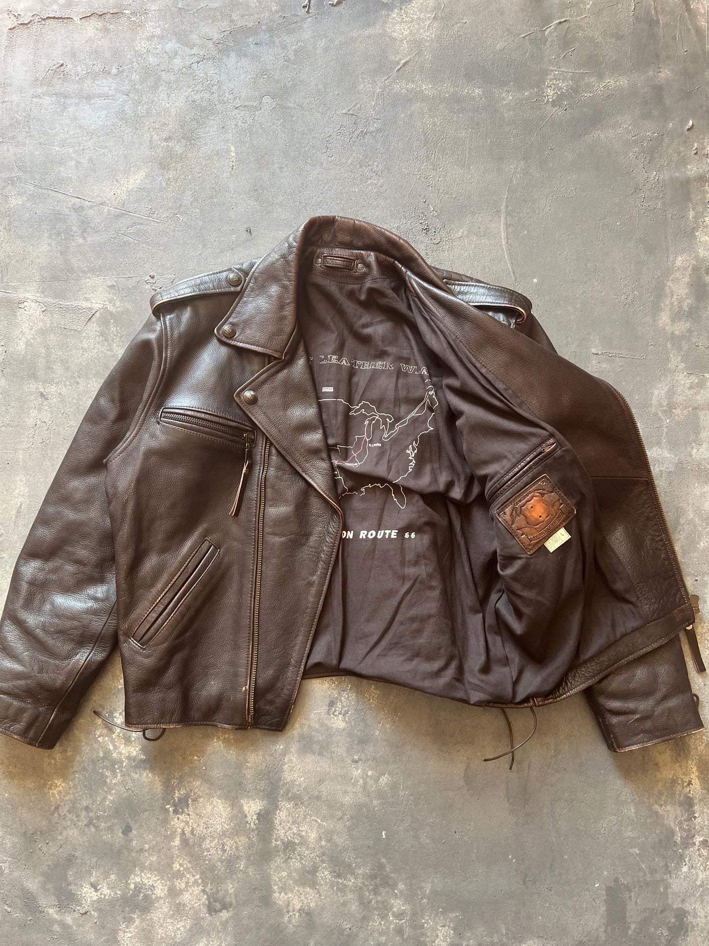 1990’ Leather Biker Jacket Route 66 (L)