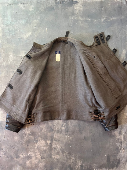 1950’s Swedish Motorcycle Army Leather Jacket “Ordonnansjacka” and Pants (XL)