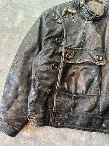 1950’s Swedish Motorcycle Army Leather Jacket “Ordonnansjacka” and Pants (XL)