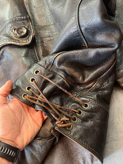 1950’s Swedish Motorcycle Army Leather Jacket “Ordonnansjacka” and Pants (XL)