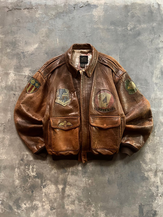 1980’ Avirex A-2 Aviator Leather Jacket (XL)