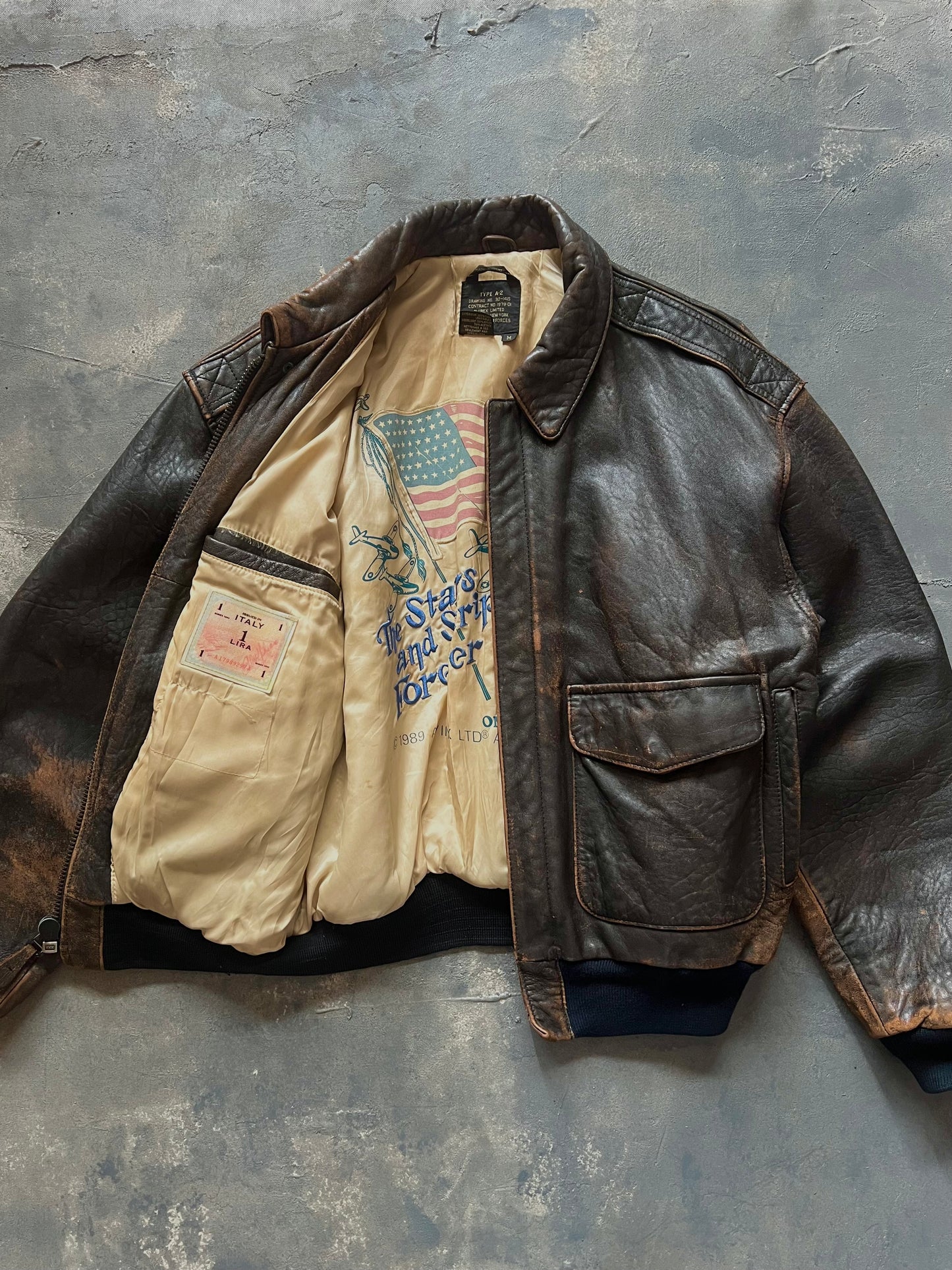 1990’s Avirex A-2 Leather Jacket Made in Korea (M)