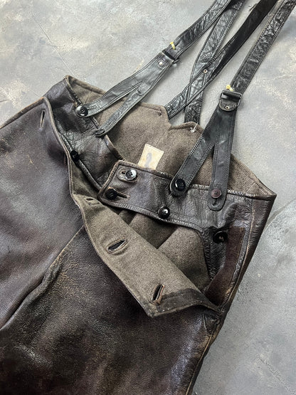 1950’s Swedish Motorcycle Army Leather Jacket “Ordonnansjacka” and Pants (XL)