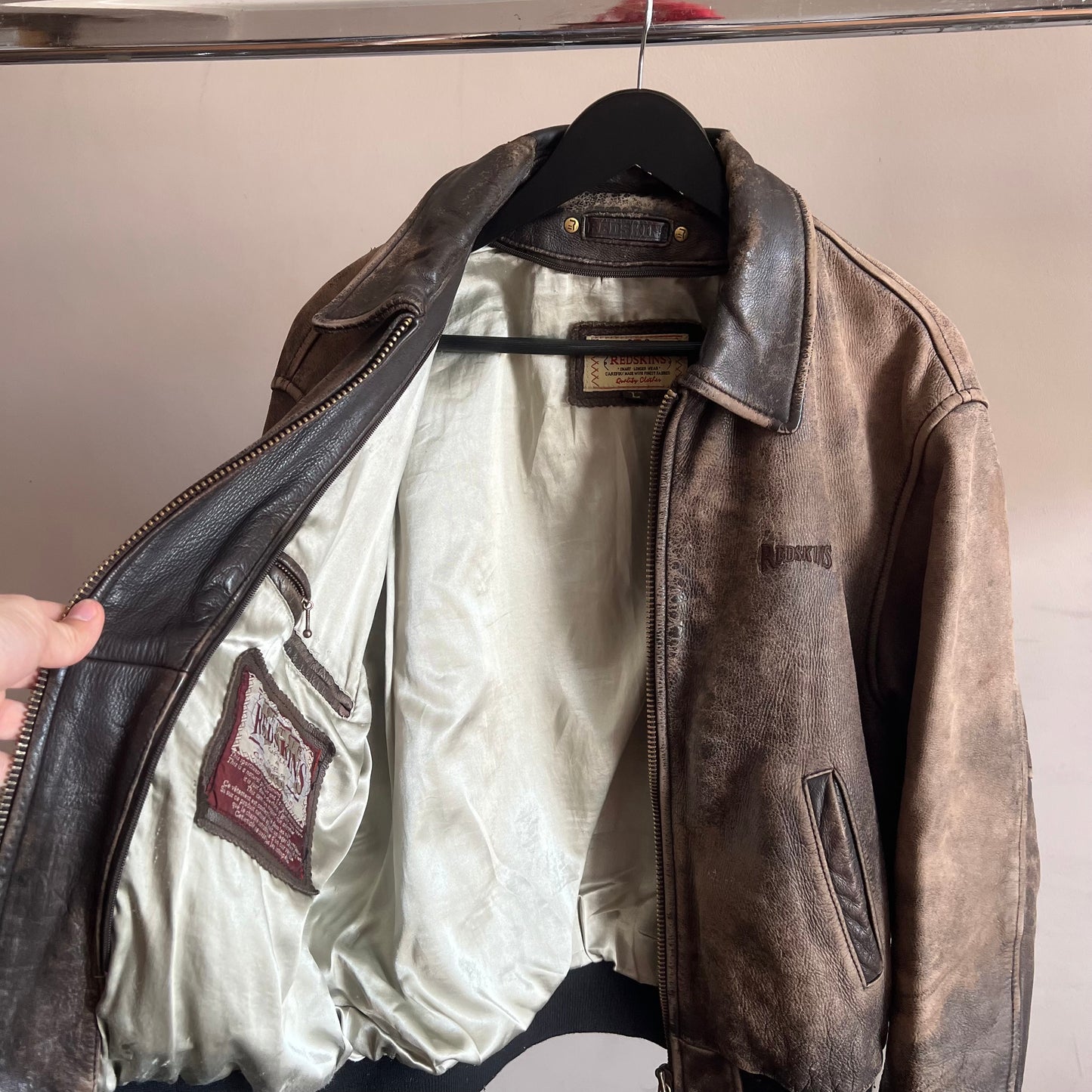 1990’ Redskins Natural Fade Leather Jacket (M)