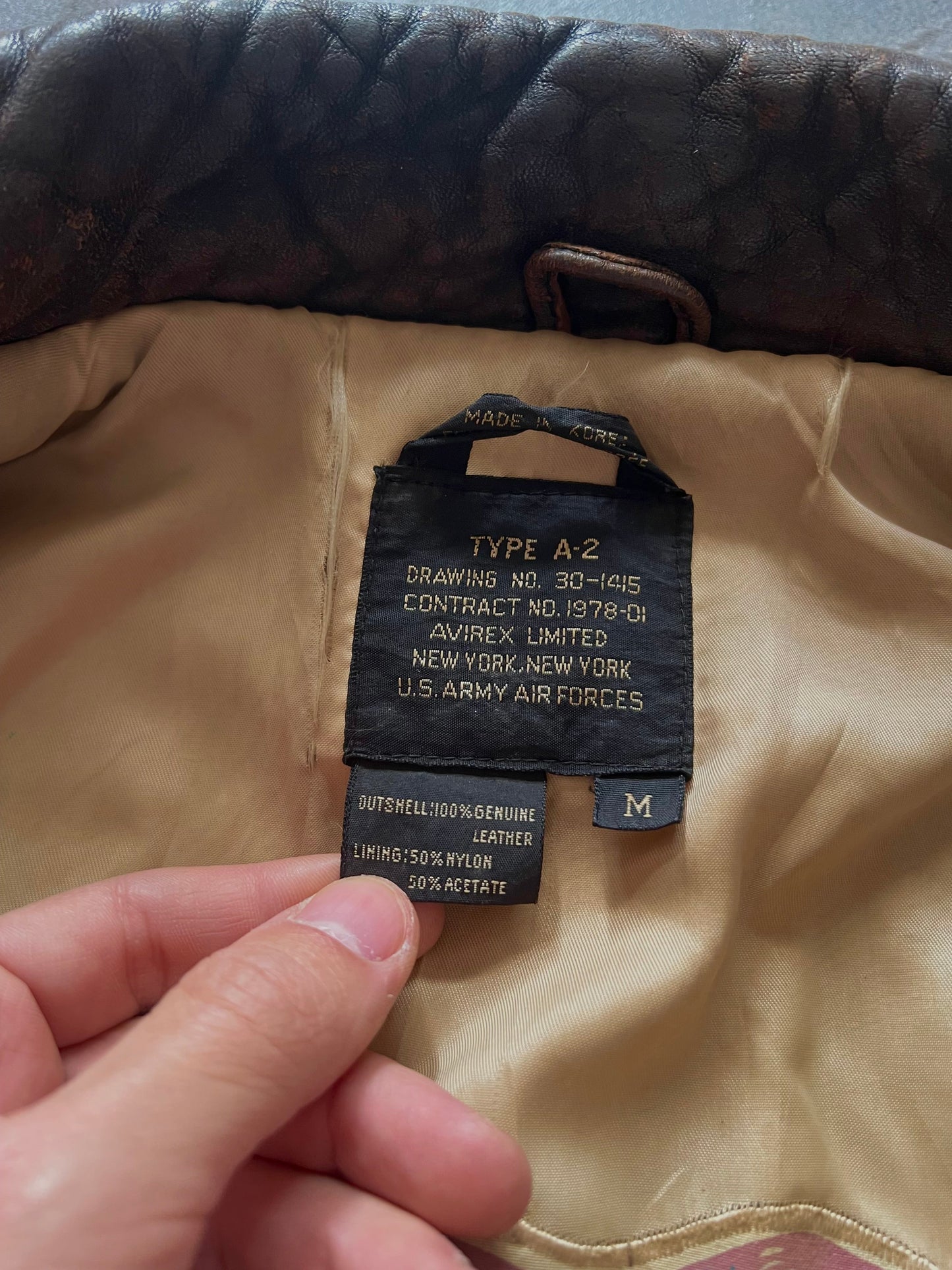 1990’s Avirex A-2 Leather Jacket Made in Korea (M)