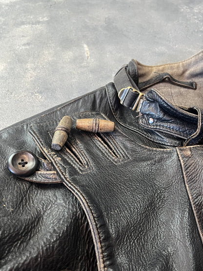 1950’s Swedish Motorcycle Army Leather Jacket “Ordonnansjacka” and Pants (XL)