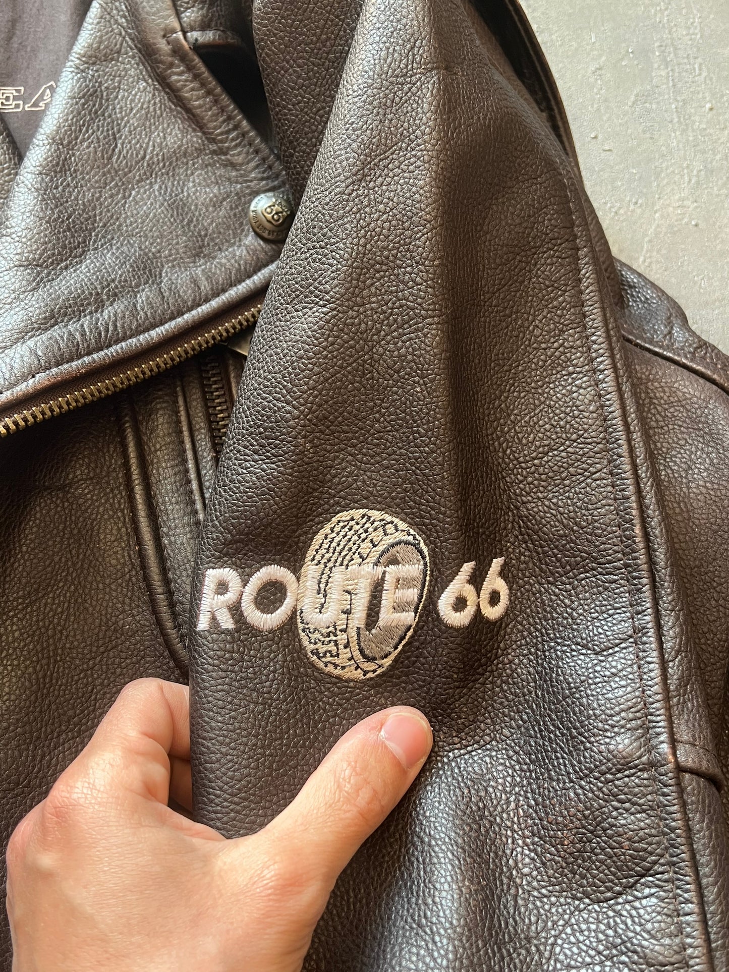 1990’ Leather Biker Jacket Route 66 (L)