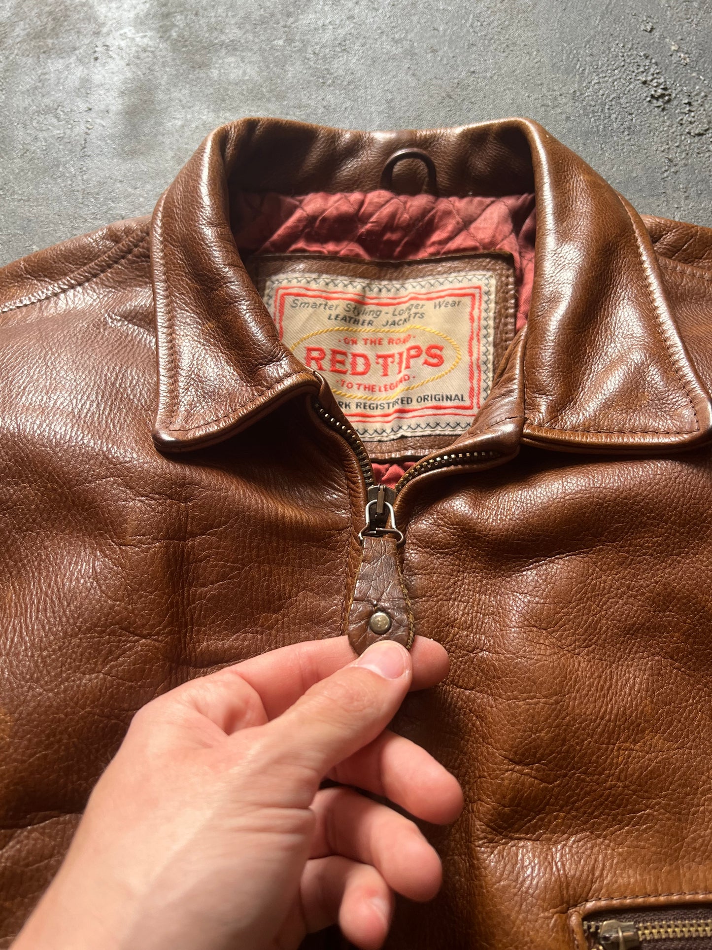 1990’ Red Tips Brown Leather Jacket (M)