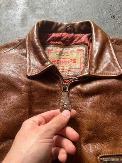 1990’ Red Tips Brown Leather Jacket (M)