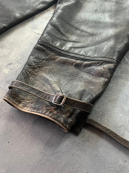 1950’s Swedish Motorcycle Army Leather Jacket “Ordonnansjacka” and Pants (XL)