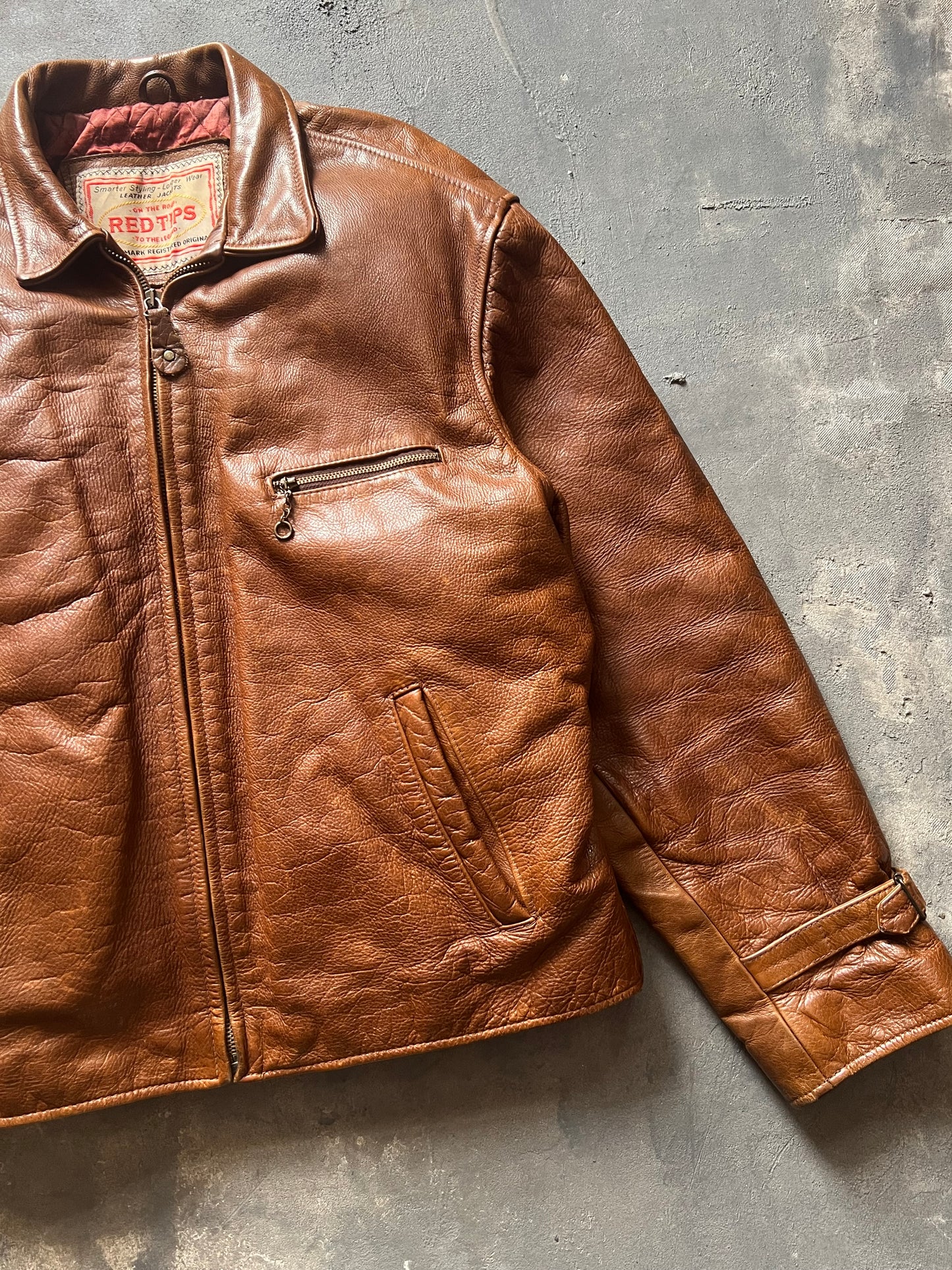 1990’ Red Tips Brown Leather Jacket (M)