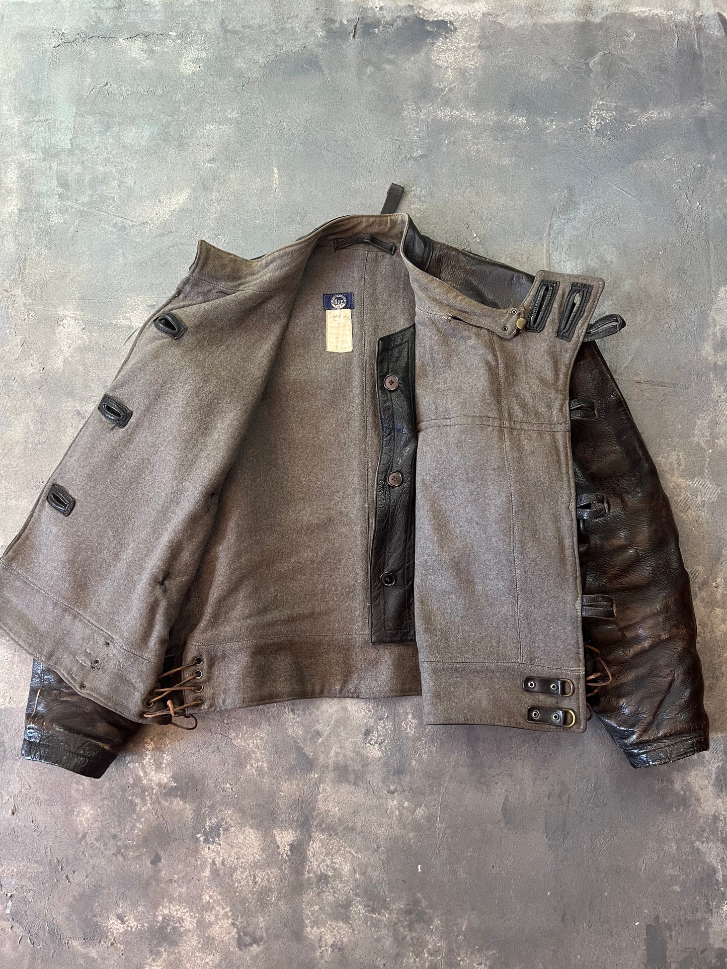 1950’s Swedish Motorcycle Army Leather Jacket “Ordonnansjacka” and Pants (XL)