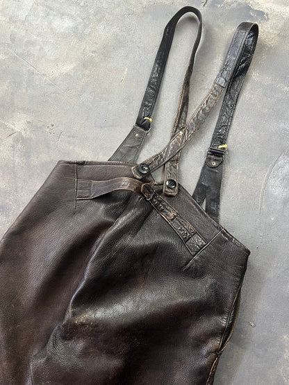 1950’s Swedish Motorcycle Army Leather Jacket “Ordonnansjacka” and Pants (XL)