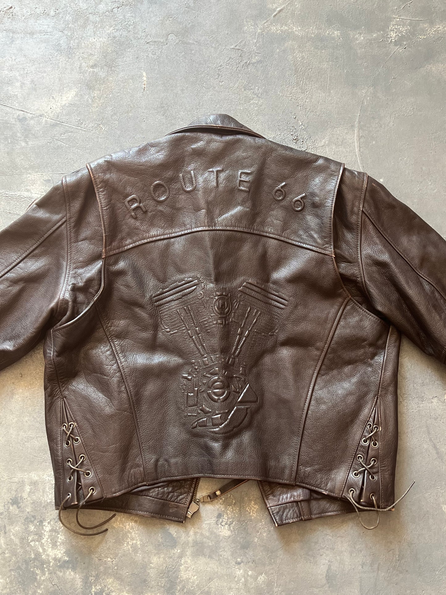 1990’ Leather Biker Jacket Route 66 (L)