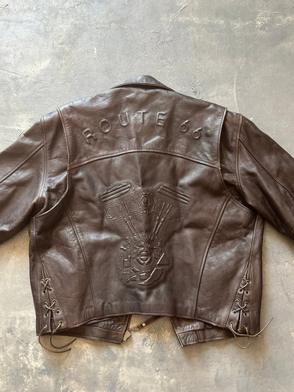1990’ Leather Biker Jacket Route 66 (L)
