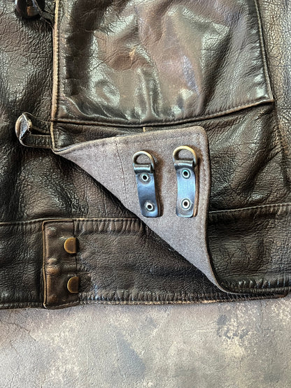1950’s Swedish Motorcycle Army Leather Jacket “Ordonnansjacka” and Pants (XL)