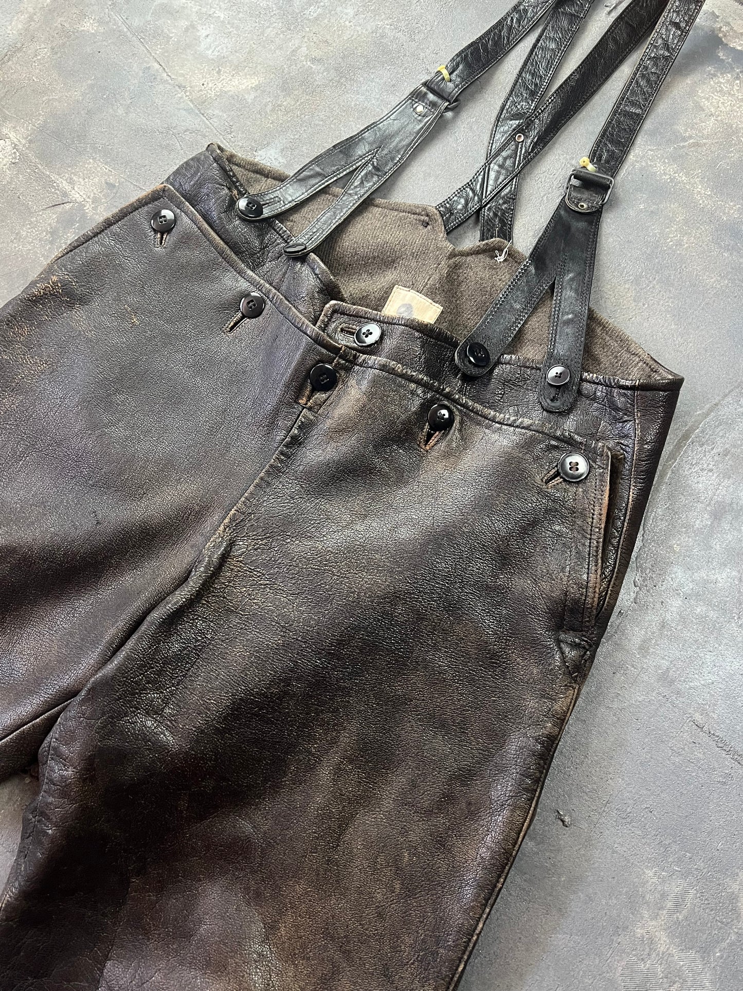 1950’s Swedish Motorcycle Army Leather Jacket “Ordonnansjacka” and Pants (XL)