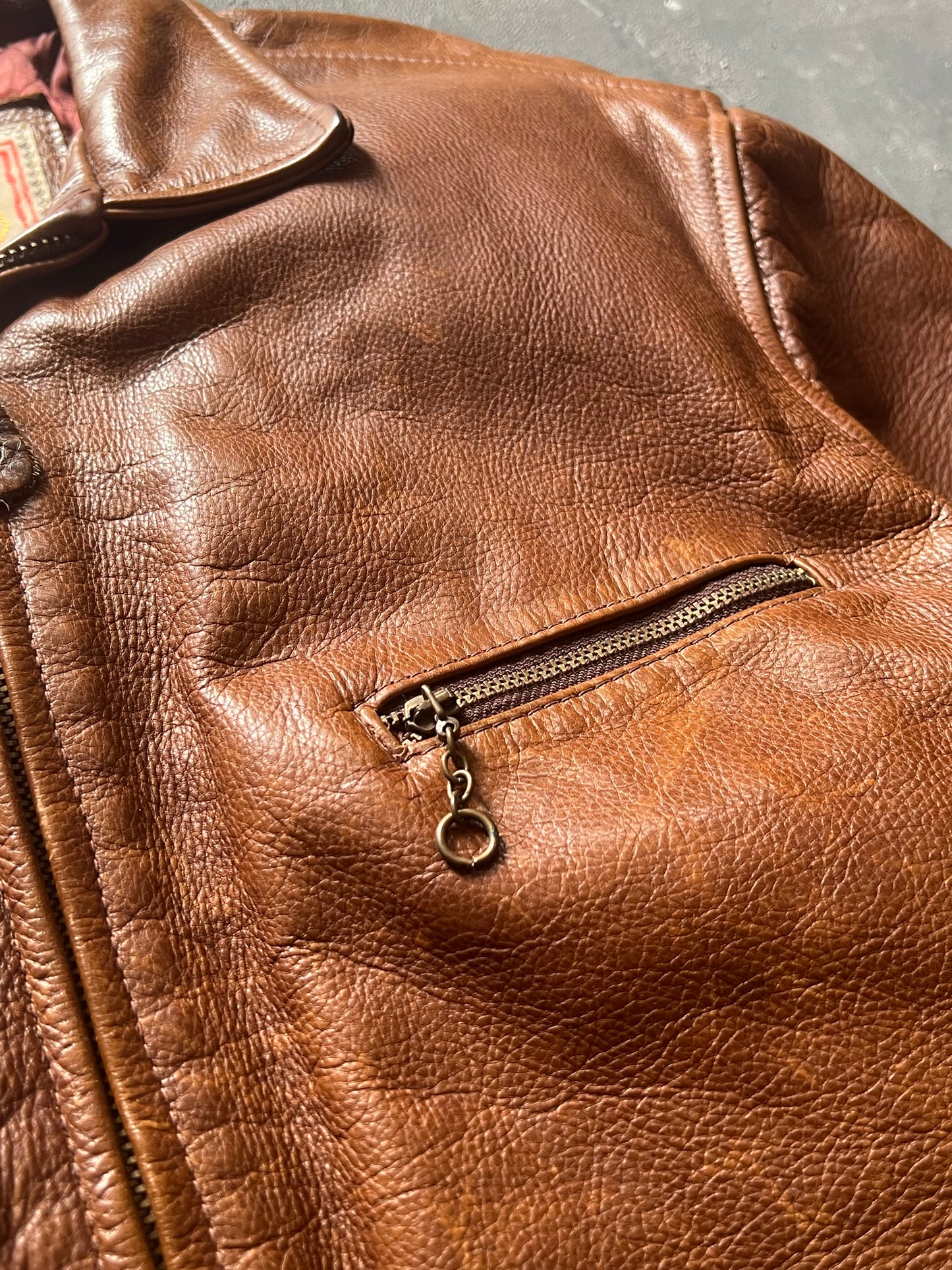 1990’ Red Tips Brown Leather Jacket (M)