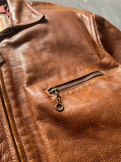 1990’ Red Tips Brown Leather Jacket (M)