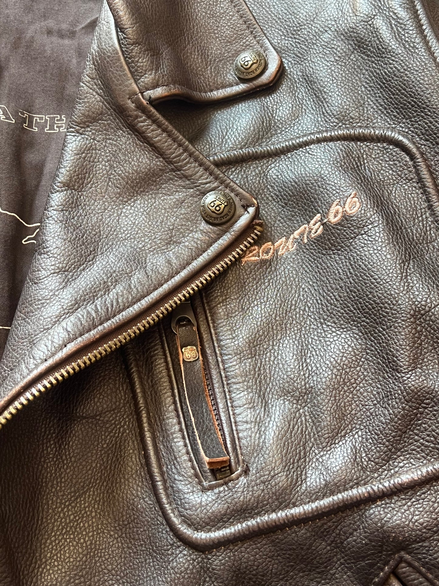 1990’ Leather Biker Jacket Route 66 (L)