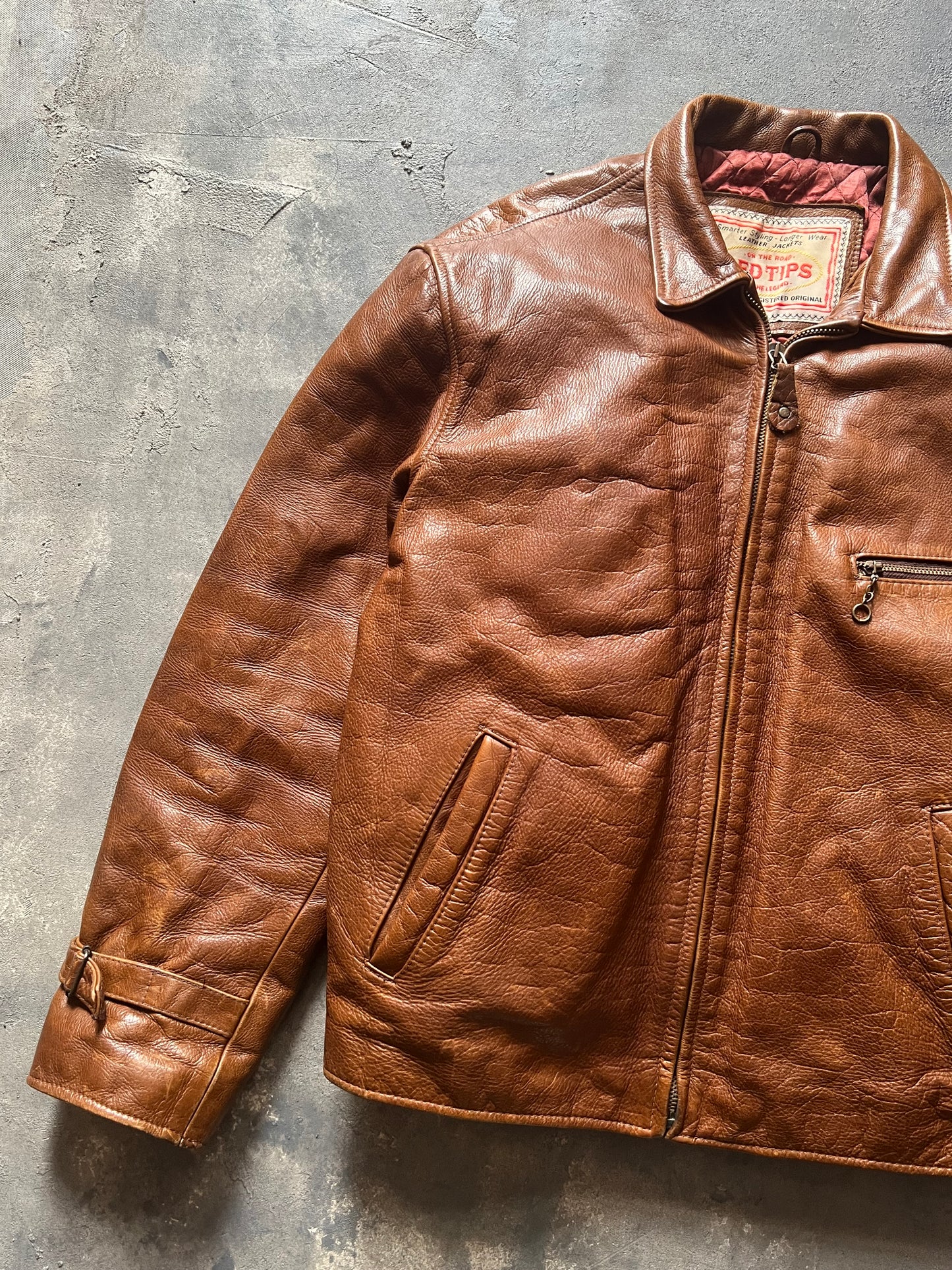 1990’ Red Tips Brown Leather Jacket (M)