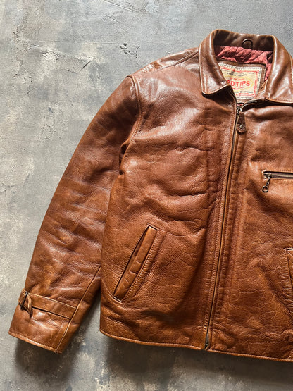 1990’ Red Tips Brown Leather Jacket (M)