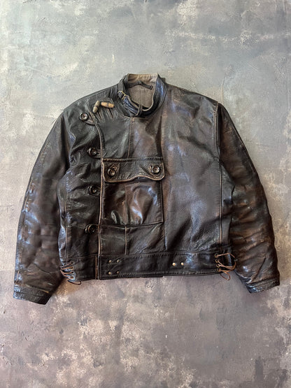 1950’s Swedish Motorcycle Army Leather Jacket “Ordonnansjacka” and Pants (XL)