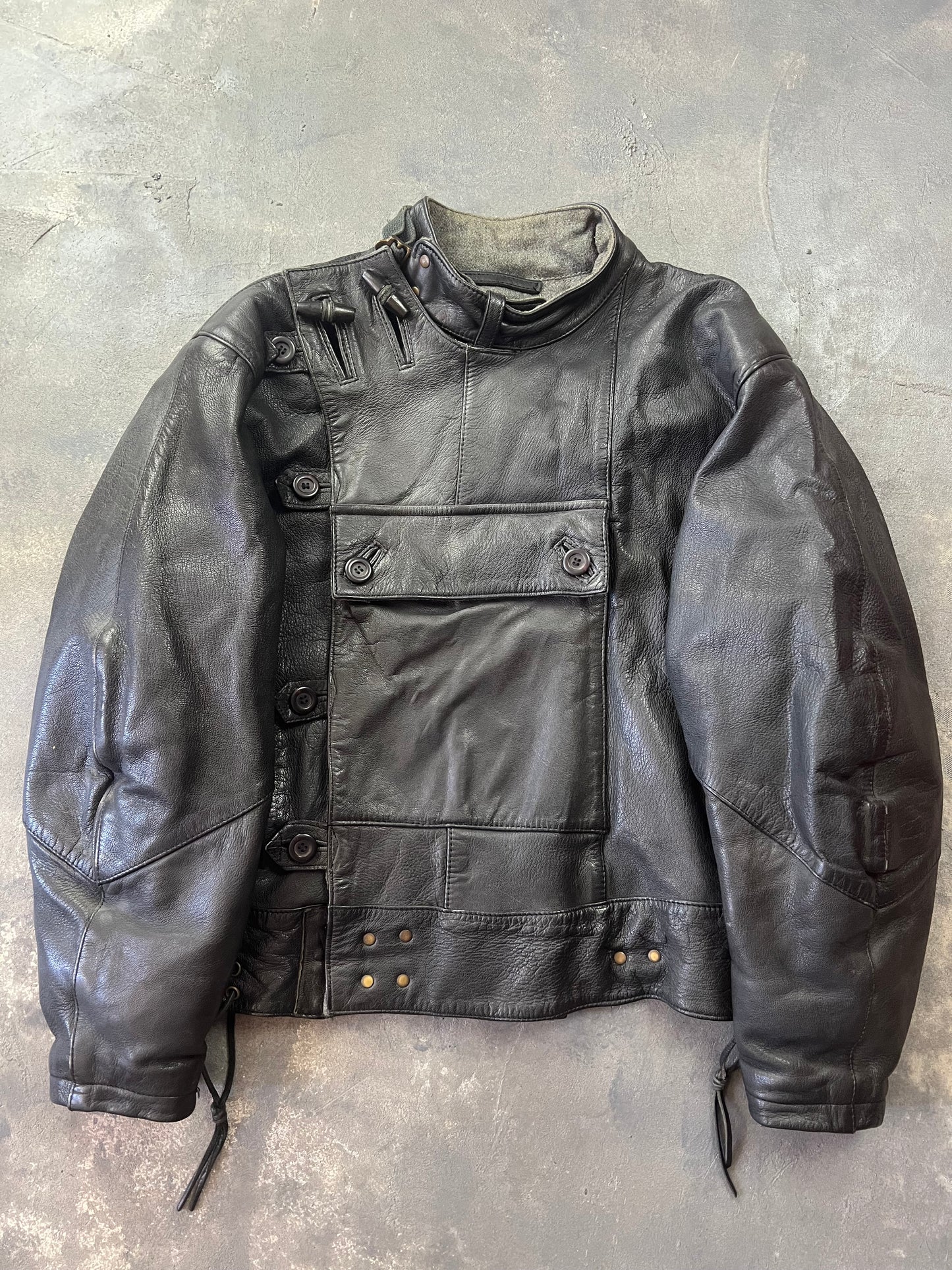Swedish Army Motorcycle Leather Biker Jacket 90's [Size: M]