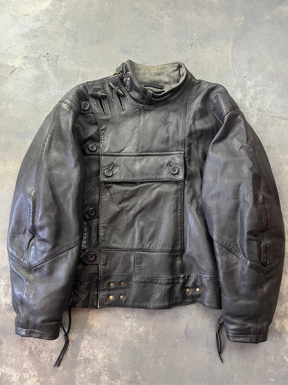 Swedish Army Motorcycle Leather Biker Jacket 90's [Size: M]