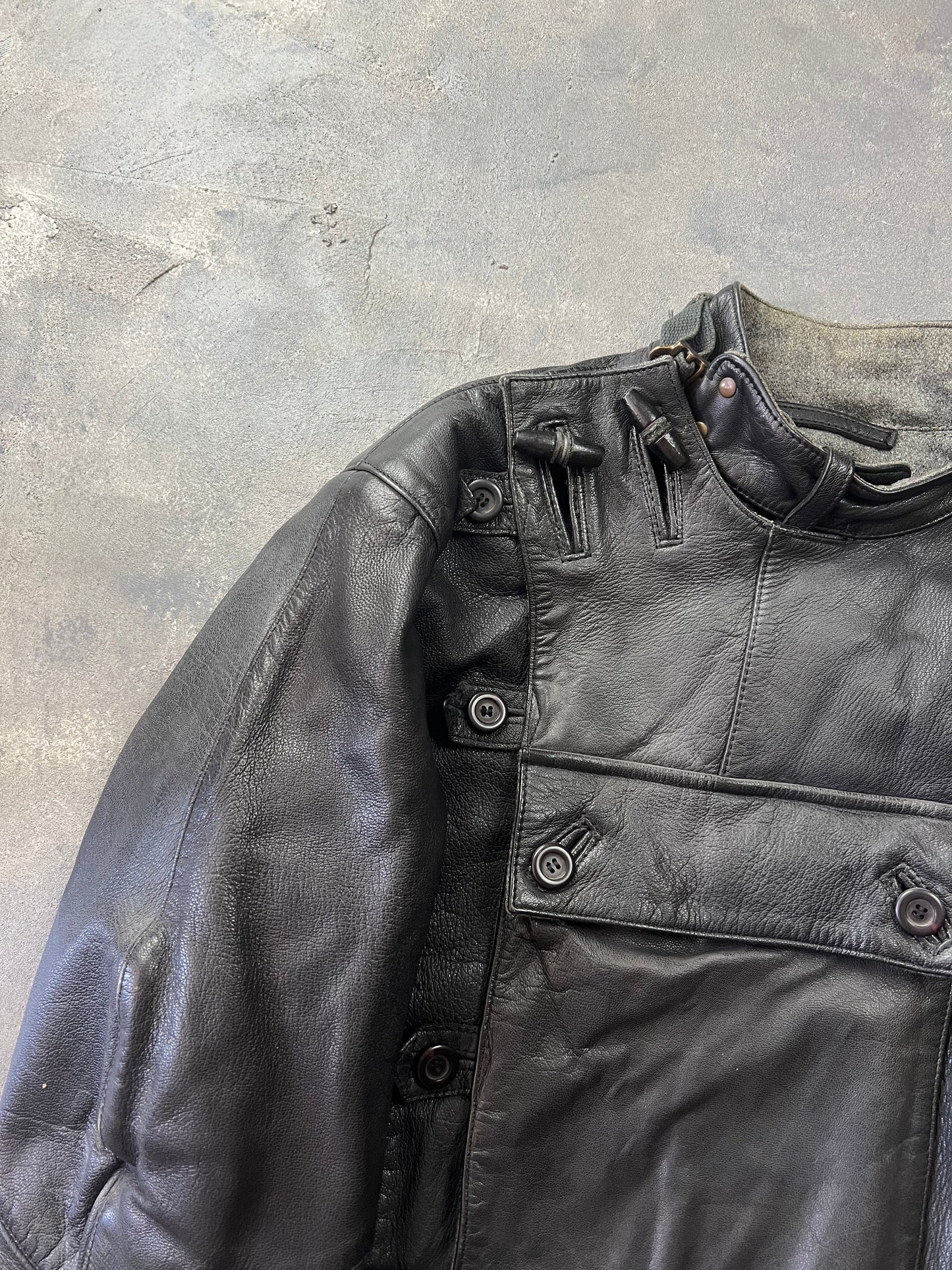 Swedish Army Motorcycle Leather Biker Jacket 90's [Size: M]