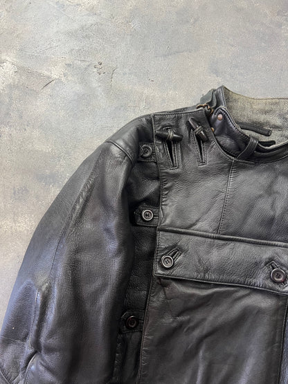 Swedish Army Motorcycle Leather Biker Jacket 90's [Size: M]