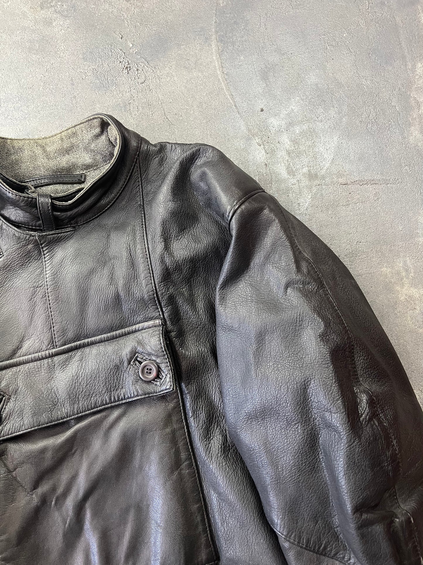 Swedish Army Motorcycle Leather Biker Jacket 90's [Size: M]