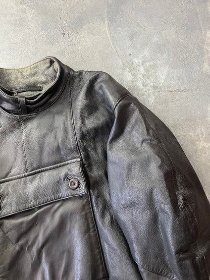 Swedish Army Motorcycle Leather Biker Jacket 90's [Size: M]