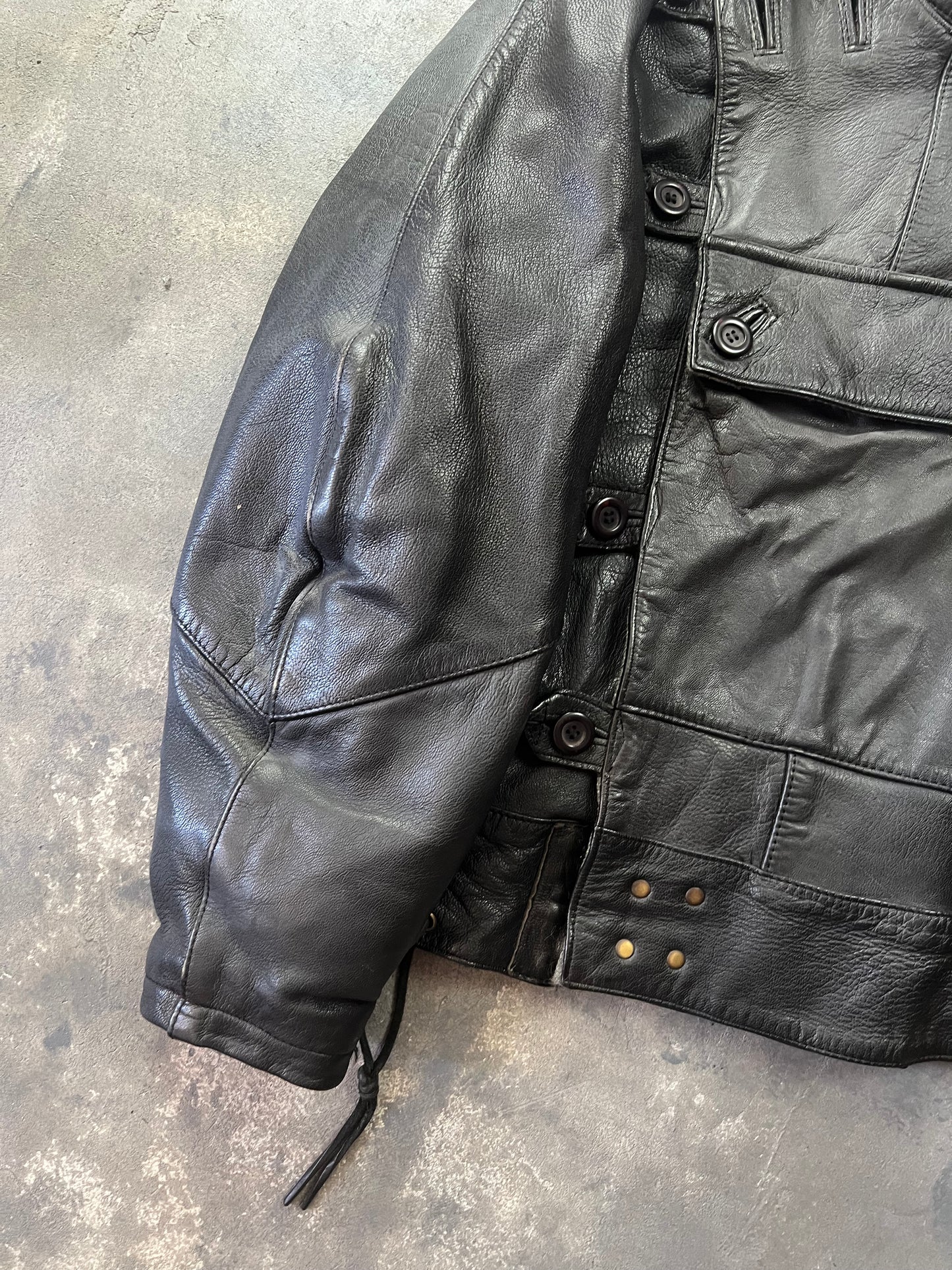 Swedish Army Motorcycle Leather Biker Jacket 90's [Size: M]