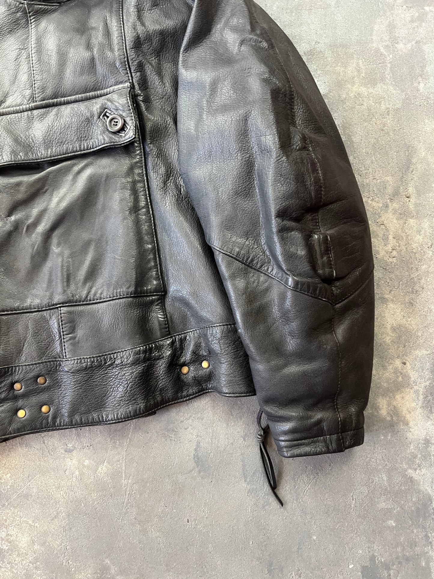 Swedish Army Motorcycle Leather Biker Jacket 90's [Size: M]
