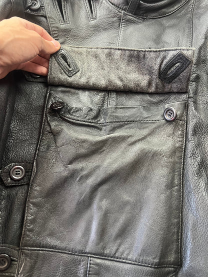 Swedish Army Motorcycle Leather Biker Jacket 90's [Size: M]