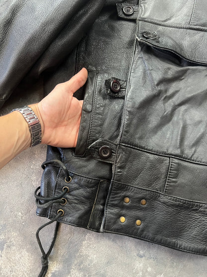 Swedish Army Motorcycle Leather Biker Jacket 90's [Size: M]