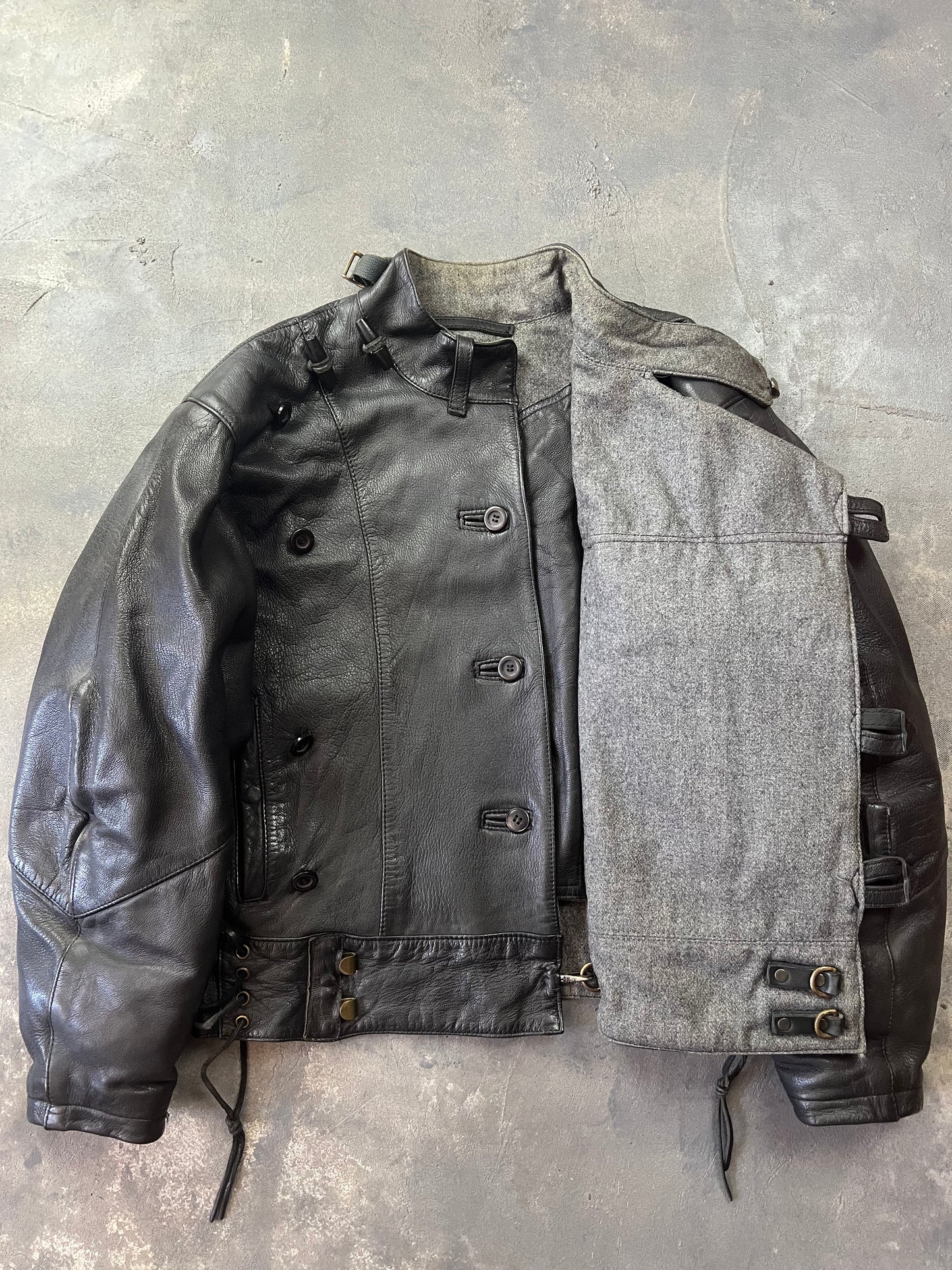 Swedish Army Motorcycle Leather Biker Jacket 90's [Size: M]
