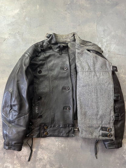 Swedish Army Motorcycle Leather Biker Jacket 90's [Size: M]