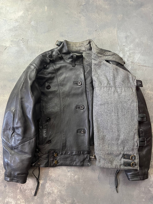 Swedish Army Motorcycle Leather Biker Jacket 90's (M)