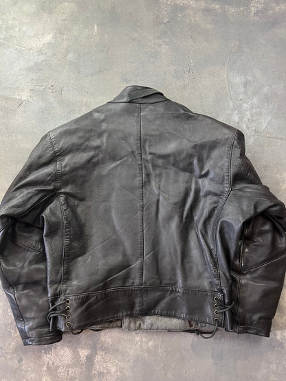 Swedish Army Motorcycle Leather Biker Jacket 90's [Size: M]
