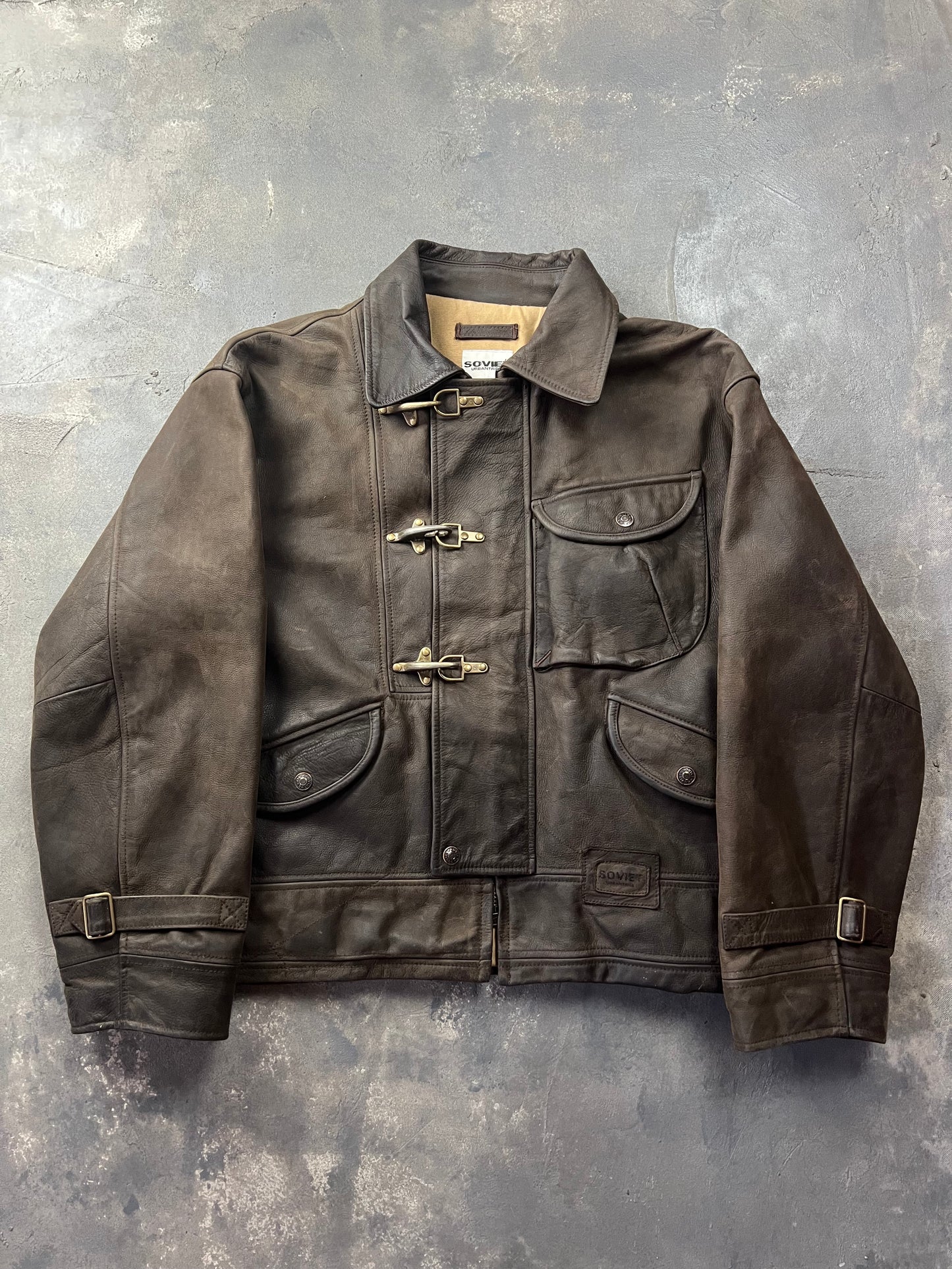 Vintage Leather Fireman Jacket Soviet urbantribe [Size: L]