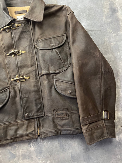 Vintage Leather Fireman Jacket Soviet urbantribe [Size: L]