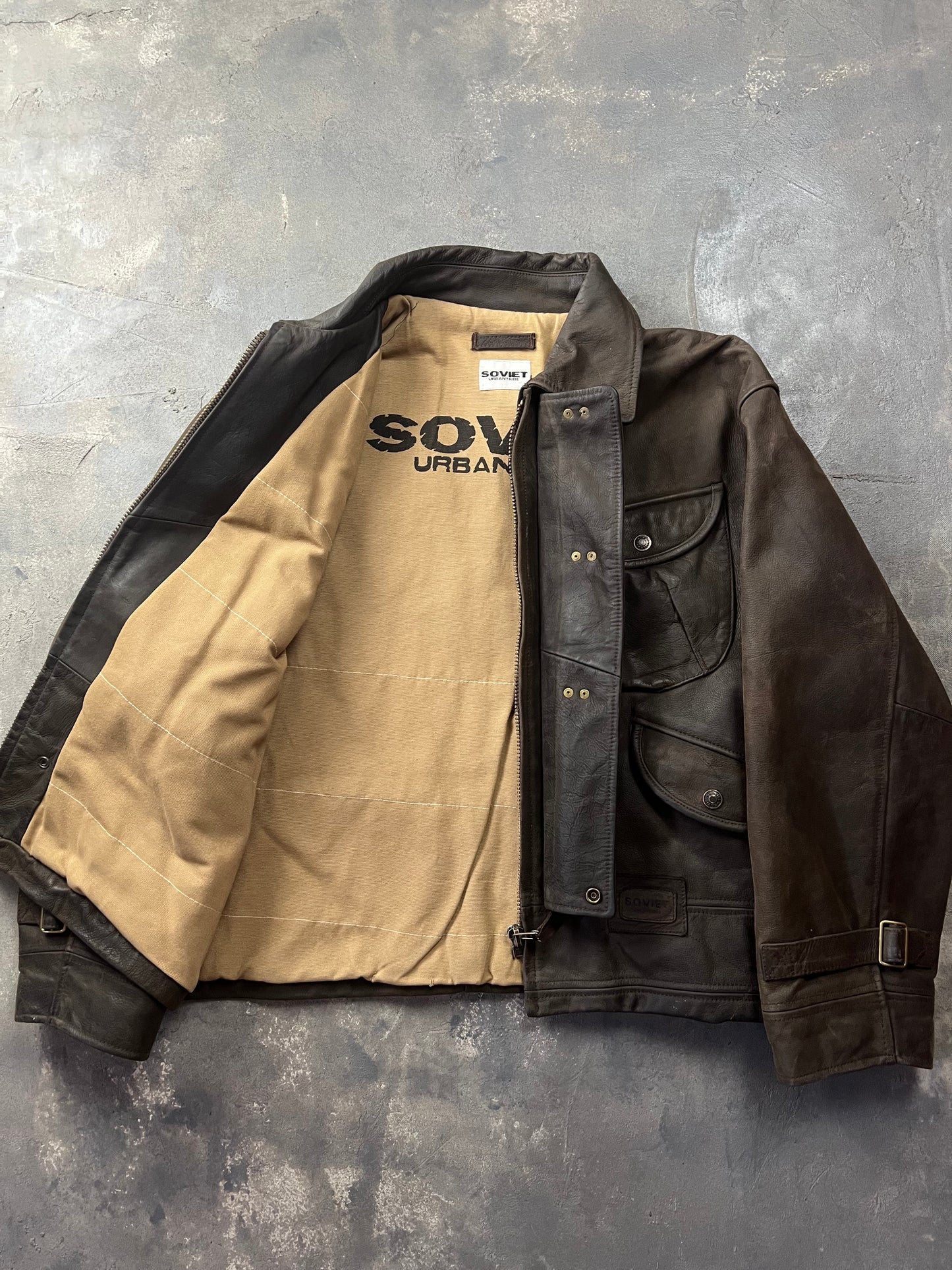 Vintage Leather Fireman Jacket Soviet urbantribe [Size: L]