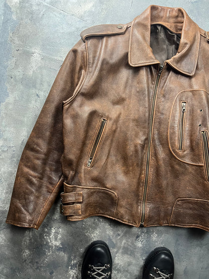 Natural Fade Leather Jacket Made in Italy [Size: XXL]