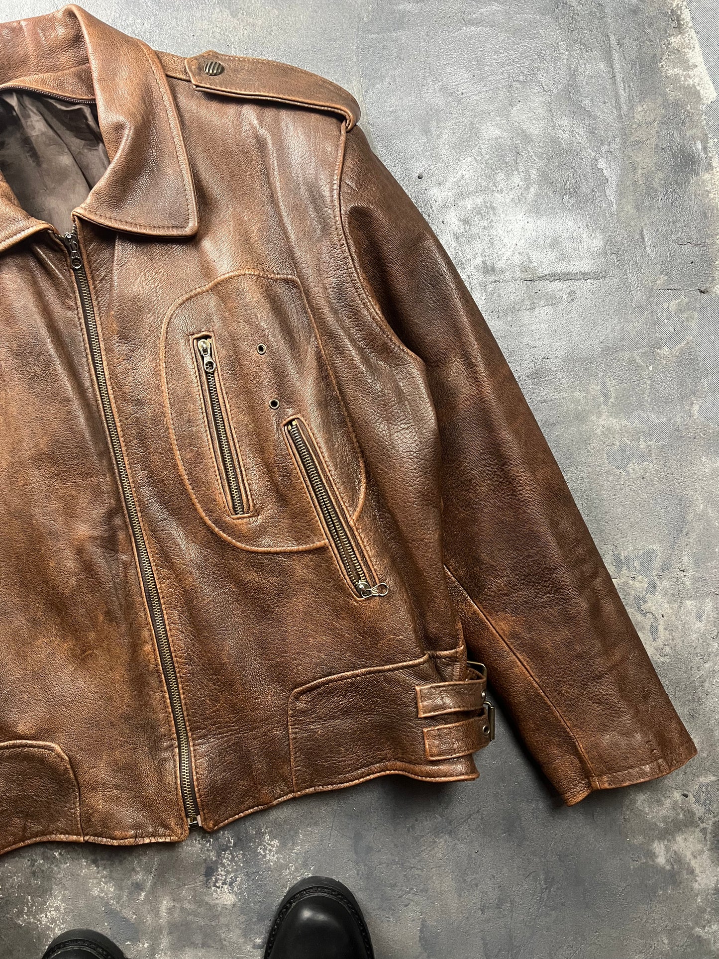 Natural Fade Leather Jacket Made in Italy [Size: XXL]