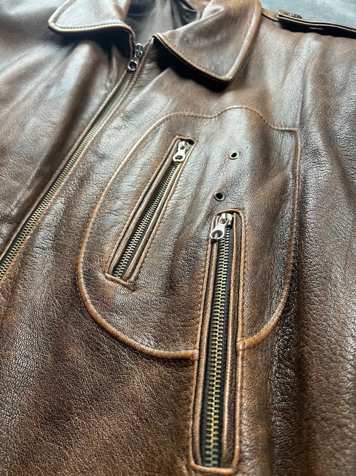 Natural Fade Leather Jacket Made in Italy [Size: XXL]