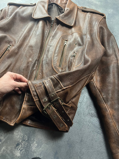 Natural Fade Leather Jacket Made in Italy [Size: XXL]